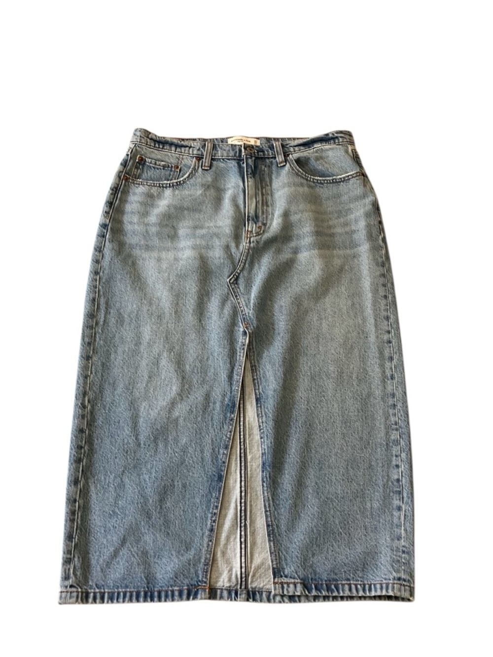 Abercrombie & Fitch Denim High Waist Front Slit Midi Jean Skirt Women’s 12